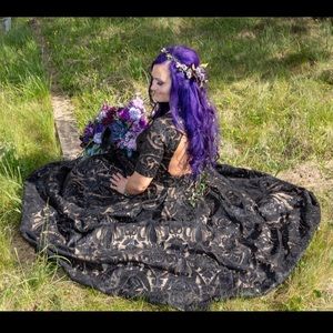 Mac Duggal Sequin Burnout Plunge-Neck Ball Gown